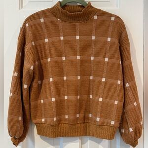 Brown Plaid Knit Sweater/sweatshirt from Anthropologie.